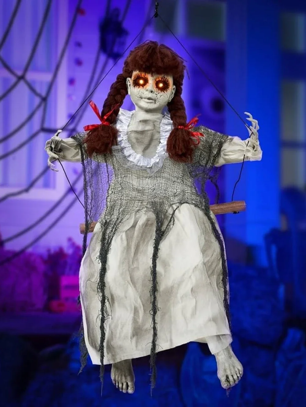 EUC LED Animated Halloween Red Haired Scary Swinging Haunted Zombie Girl!